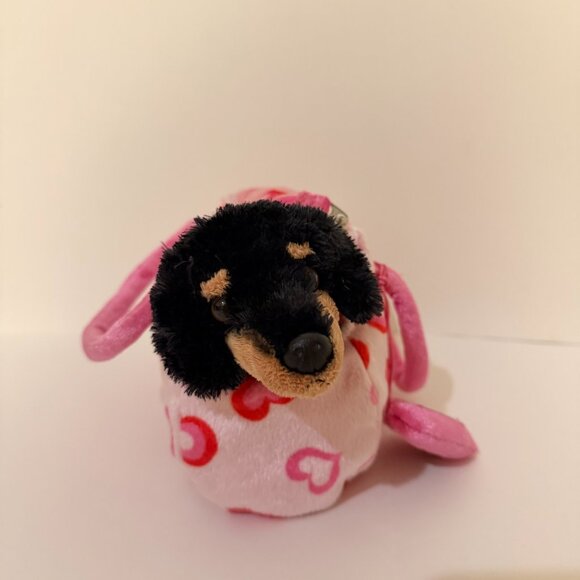 Fancy Pals Dachshund Dog Plush in Purse Heart Print Purse - Picture 3 of 12